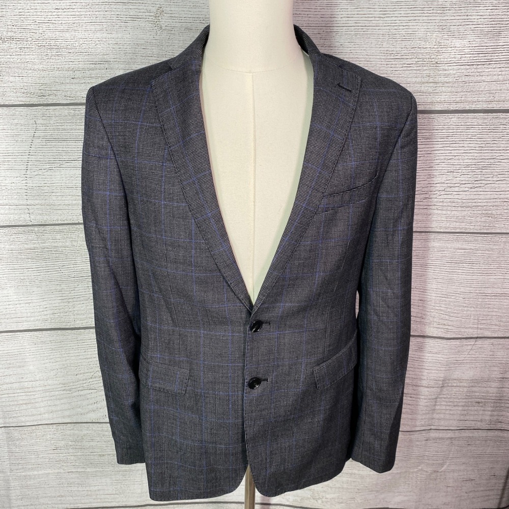 INPORE Blazer Mens 42R Gray Blue Check Lanificio del Casentino Flannel Sport Coa